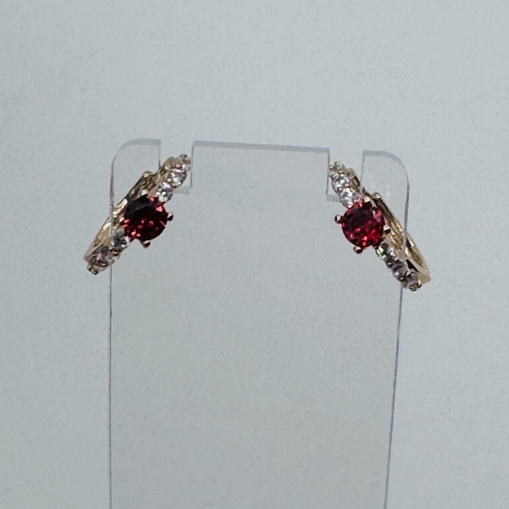 Gold Plated Stainless Steel Red & Clear CZ Mini Hoops Earrings | NIB